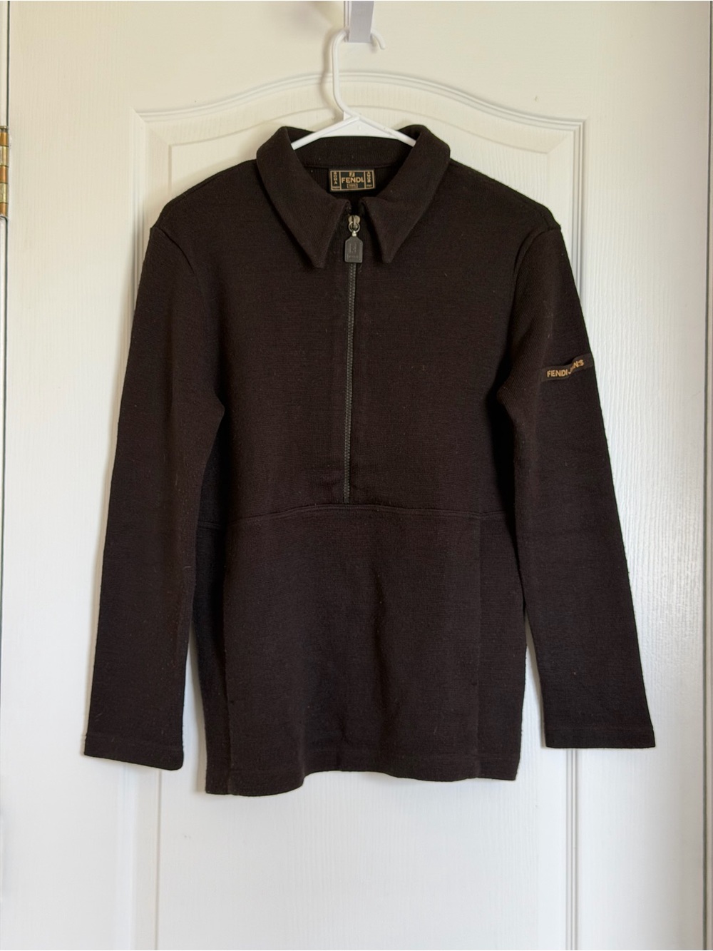 Vintage Fendi Jeans Brown Long-sleeve Polo Sweatshirt Half-Zip Closure
